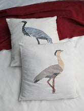 Exclusive Handwoven Kashida Cushion Covers - Sarus Crane (Set of 2), 16"x16"