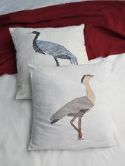 Exclusive Handwoven Kashida Cushion Covers - Sarus Crane (Set of 2), 16"x16"