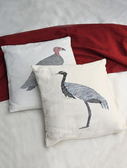 Exclusive Handwoven Kashida Cushion Covers - Sarus Crane & Vulture (Set of 2), 16"x16"