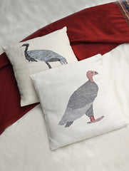Exclusive Handwoven Kashida Cushion Covers - Sarus Crane & Vulture (Set of 2), 16"x16"