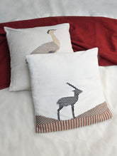 Exclusive Handwoven Kashida Cushion Covers - Sarus Crane & Black Deer (Set of 2), 16"x16"