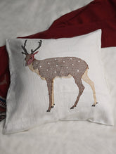 Exclusive, Extra Large Handwoven Kashida Cushion Cover - Chital Deer, 24" x 24"