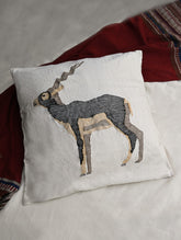 Exclusive, Extra Large Handwoven Kashida Cushion Cover - Black Buck, 24" x 24"