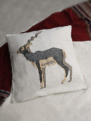 Exclusive, Extra Large Handwoven Kashida Cushion Cover - Black Buck, 24" x 24"