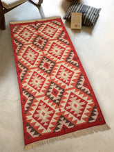 Handwoven Kilim Rug - Red Diamonds