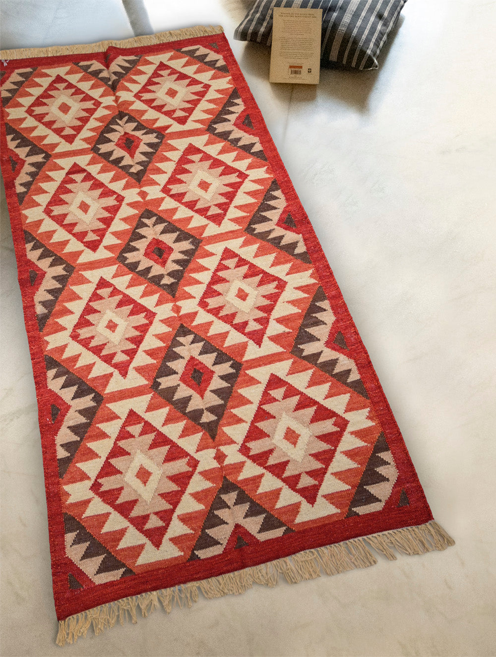 Handwoven Kilim Rug - Red Diamonds