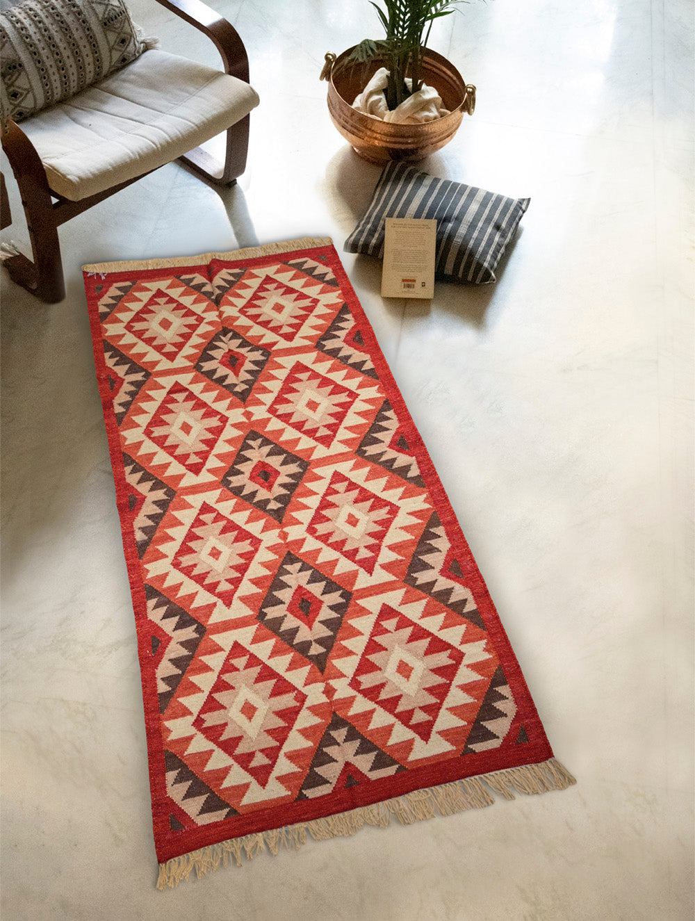 Handwoven Kilim Rug - Red Diamonds