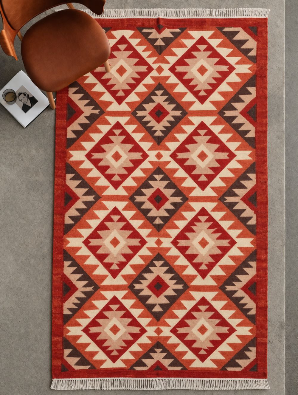 Handwoven Kilim Rug - Red Diamonds