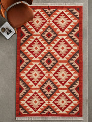 Handwoven Kilim Rug - Red Diamonds