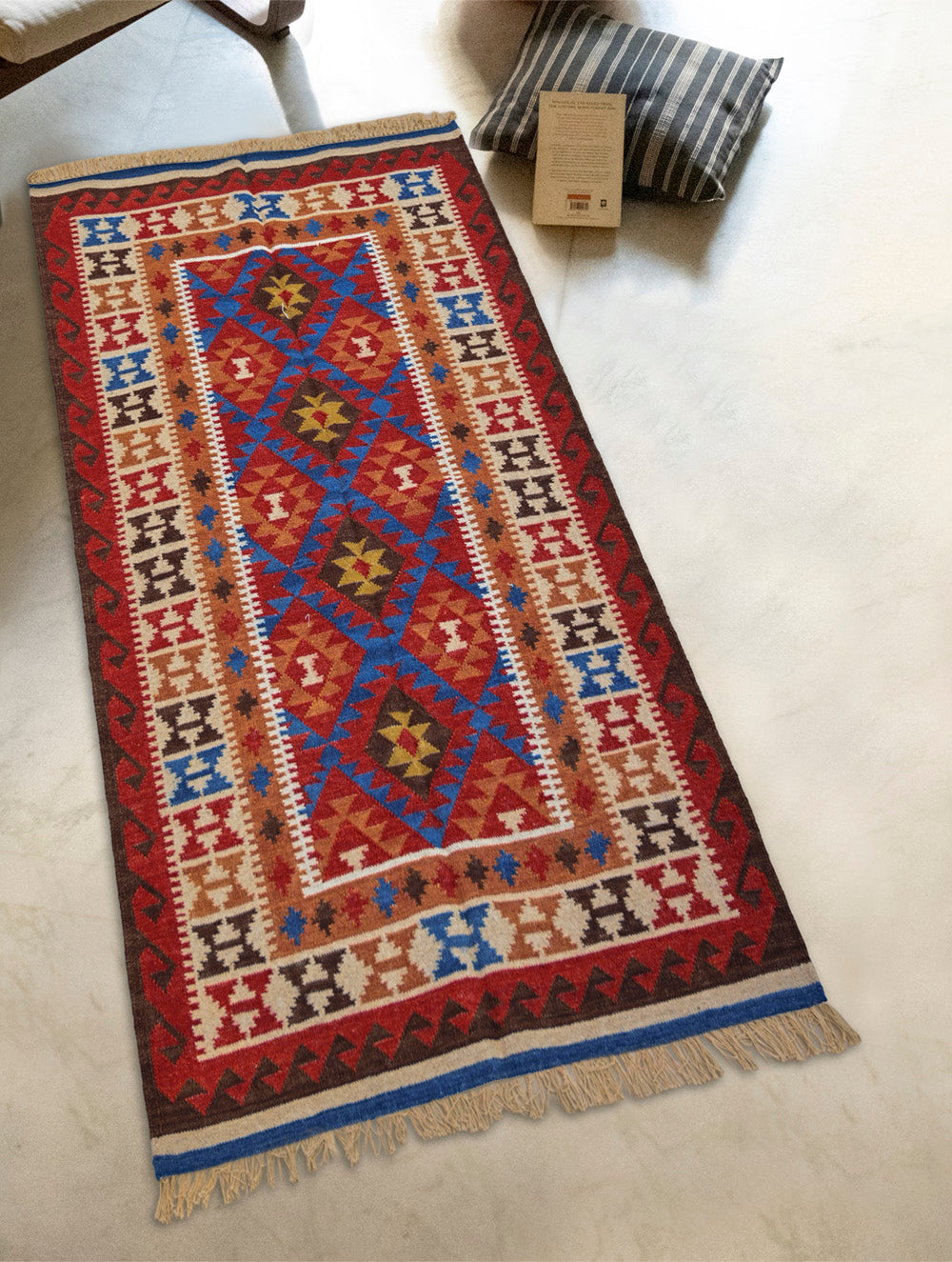 Handwoven Kilim Rug - Blue Angled