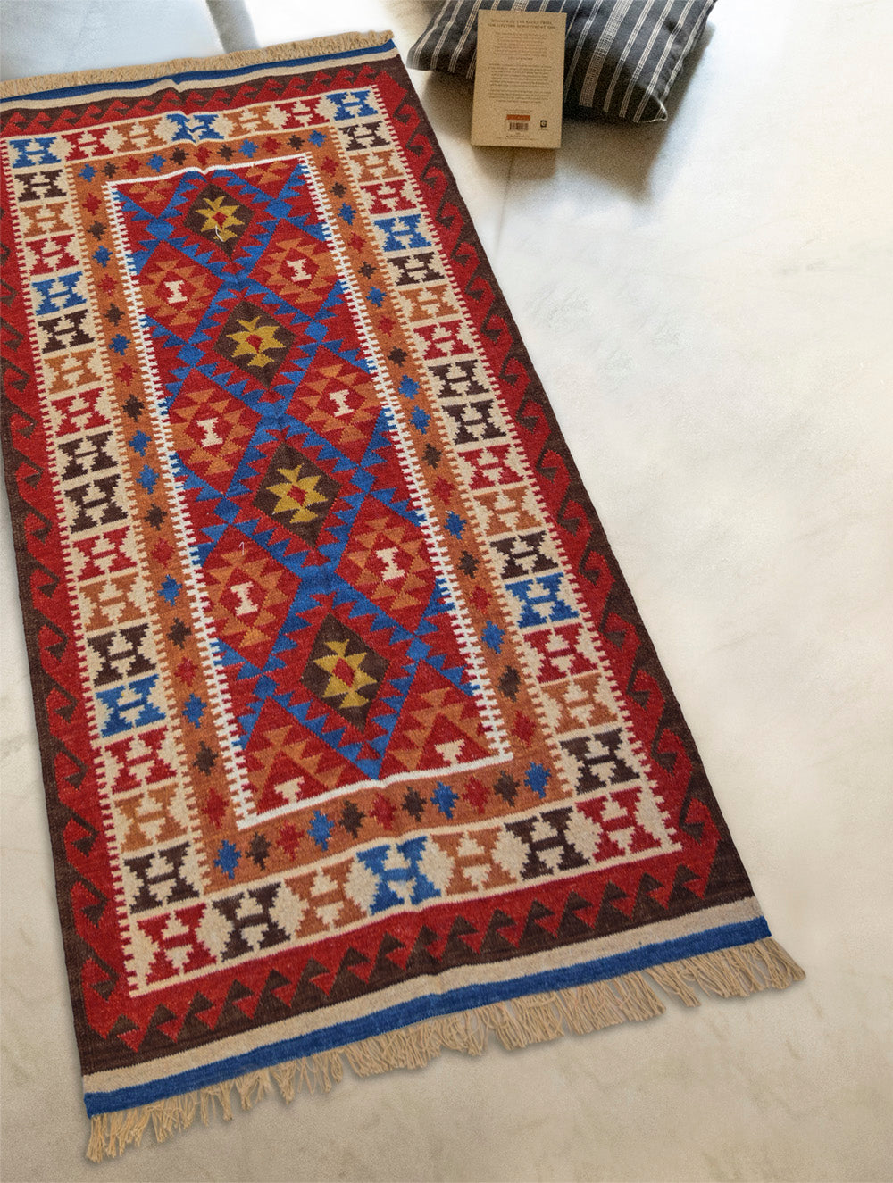 Handwoven Kilim Rug - Blue Angled