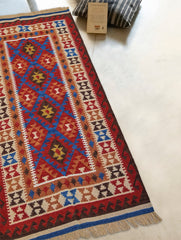 Handwoven Kilim Rug - Blue Angled