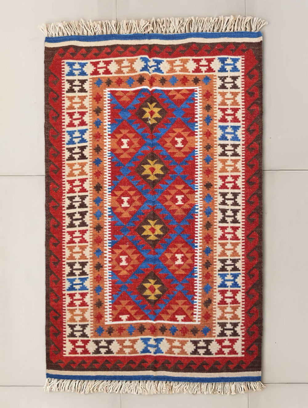 Handwoven Kilim Rug - Blue Angled