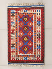 Handwoven Kilim Rug - Blue Angled