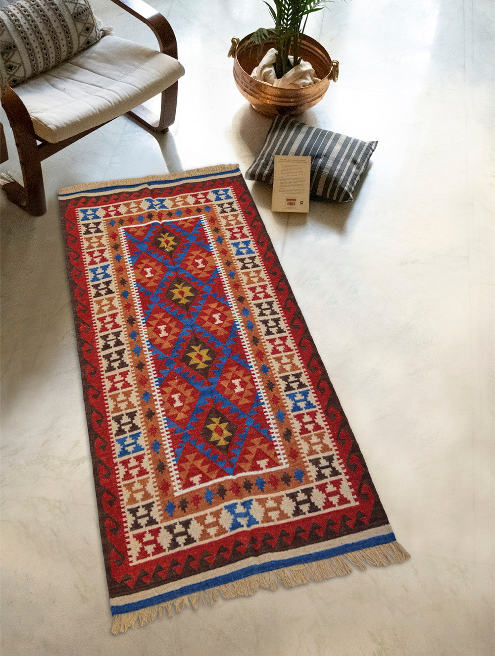 Handwoven Kilim Rug - Blue Angled