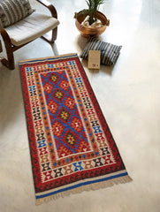 Handwoven Kilim Rug - Blue Angled
