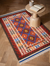 Handwoven Kilim Rug - Blue Angled
