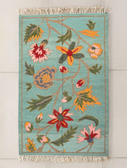 Handwoven Kilim Rug - Aqua Floral Vine (Length 6ft x Width 4ft)