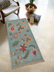 Handwoven Kilim Rug - Aqua Floral Vine (Length 6ft x Width 4ft)