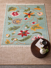 Handwoven Kilim Rug - Aqua Floral Vine (Length 6ft x Width 4ft)
