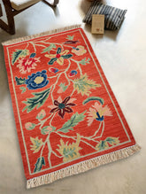 Handwoven Kilim Rug - Crimson Floral Vine (Length 5ft x Width 3ft)