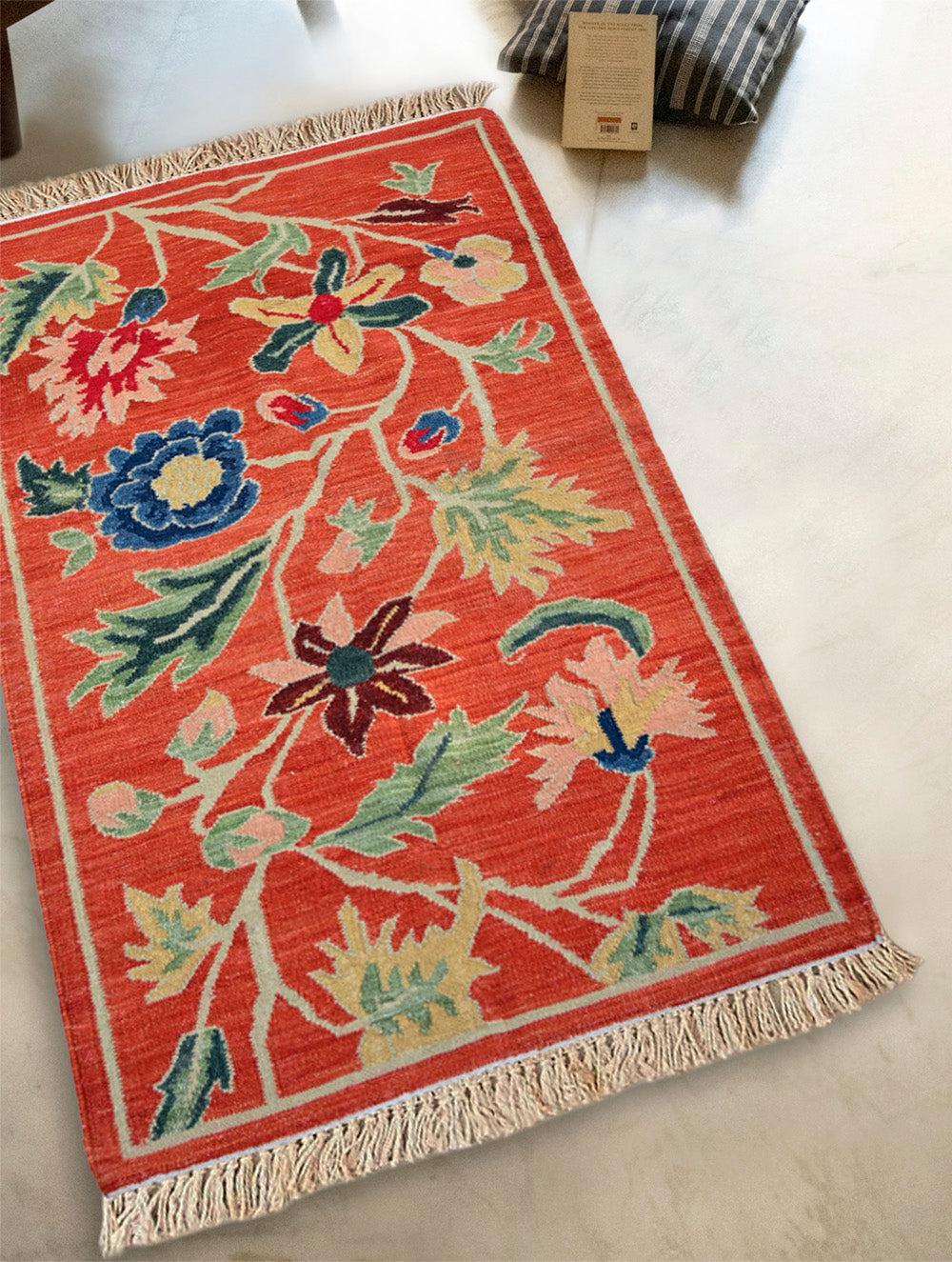Handwoven Kilim Rug - Crimson Floral Vine (Length 5ft x Width 3ft)