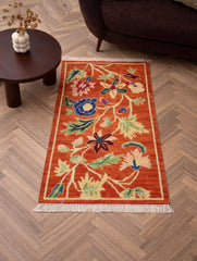 Handwoven Kilim Rug - Crimson Floral Vine (Length 5ft x Width 3ft)