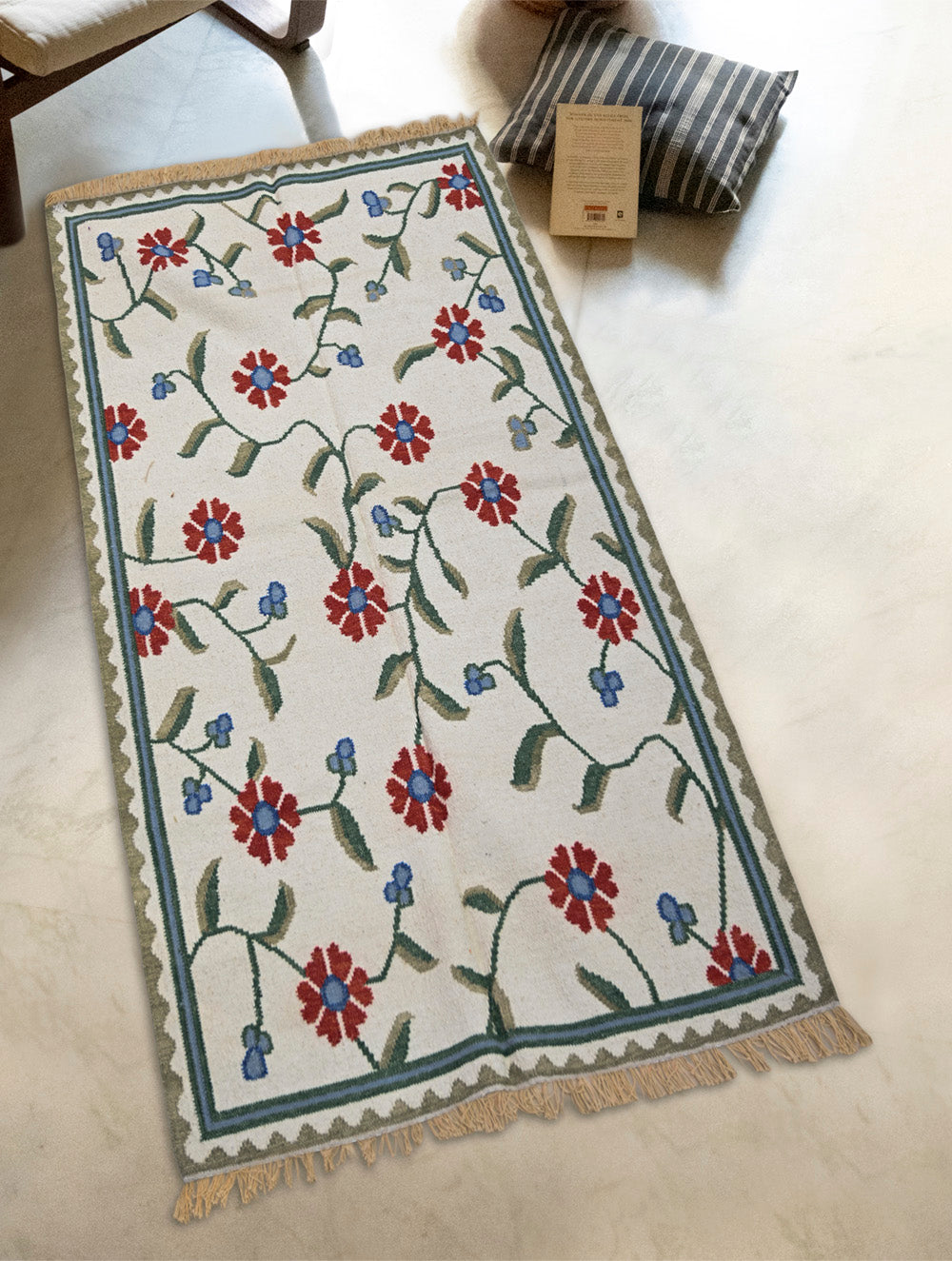 Handwoven Kilim Rug - Red Floral