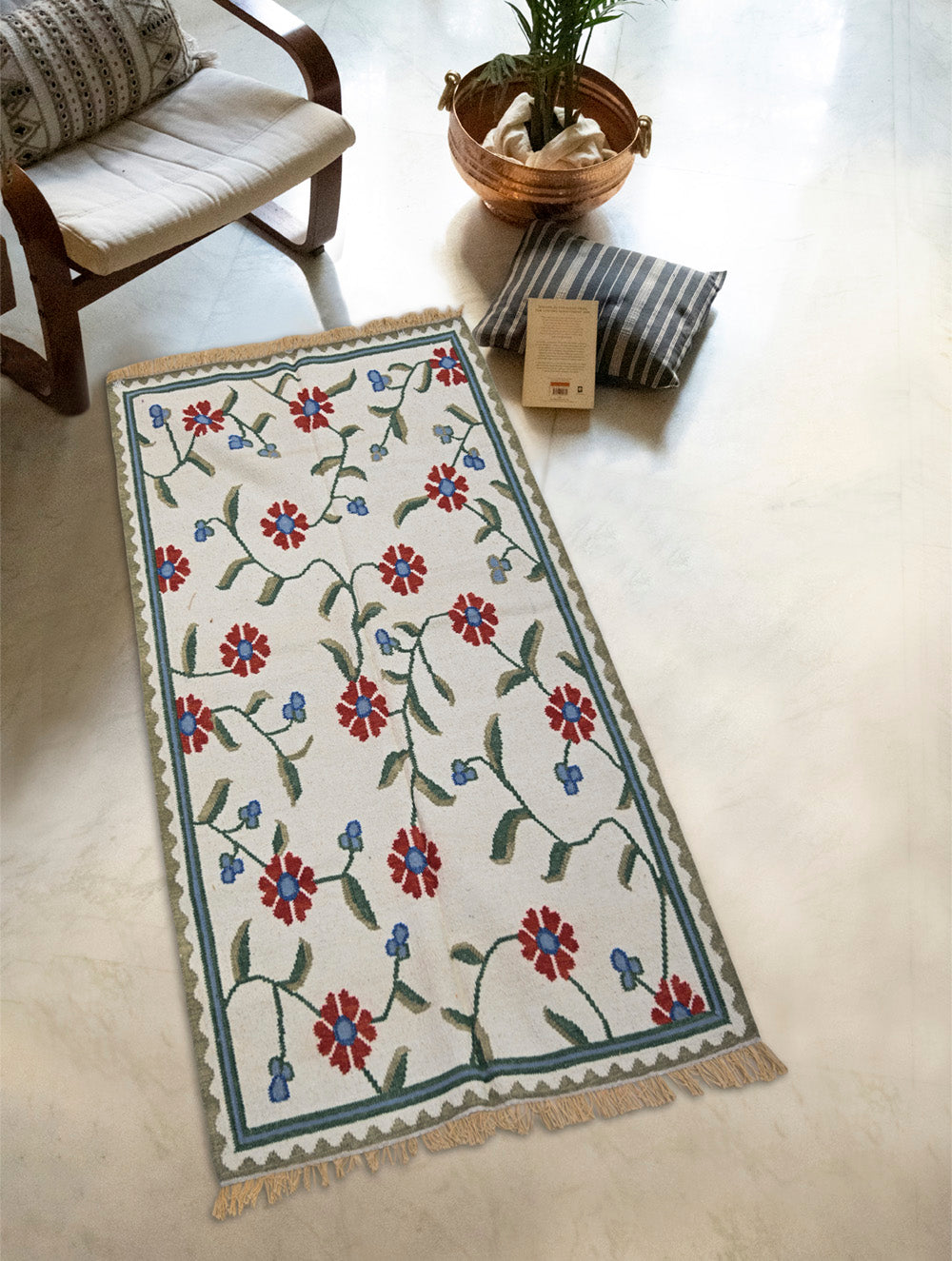 Handwoven Kilim Rug - Red Floral
