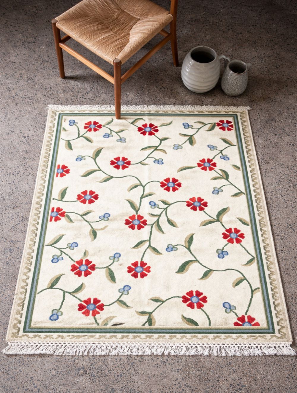 Handwoven Kilim Rug - Red Floral