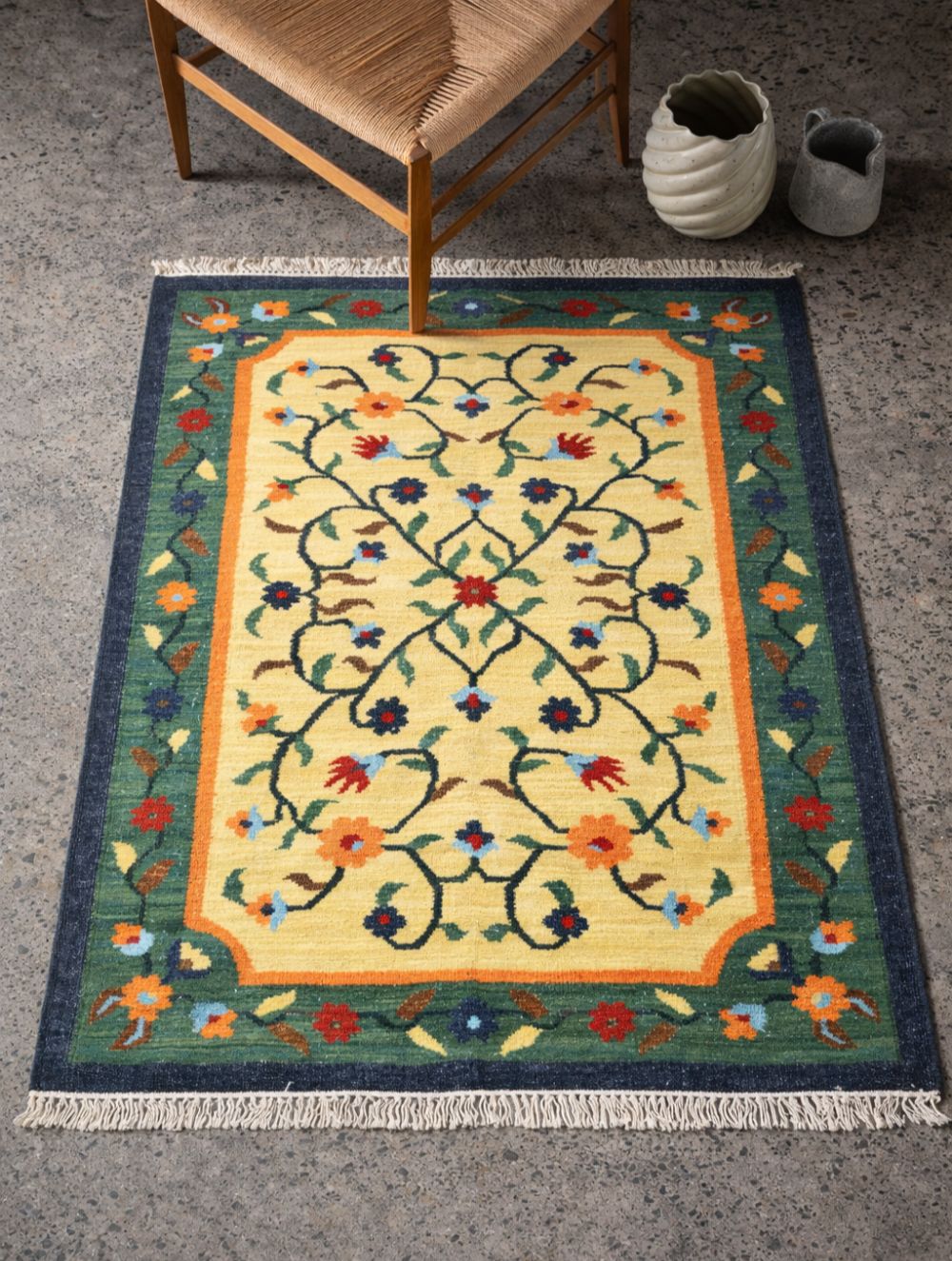 Handwoven Kilim Rug - Soft Yellow Field