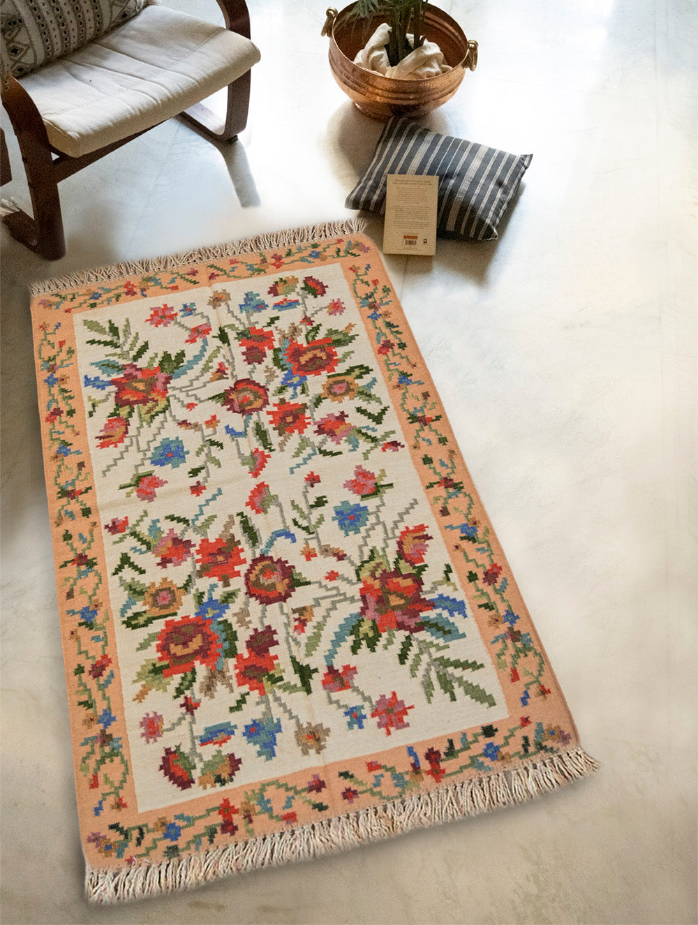 Handwoven Kilim Rug - Cream Bouquet