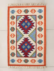 Handwoven Kilim Rug - Ivory Tribal Medallion (Length 5ft x Width 3ft)