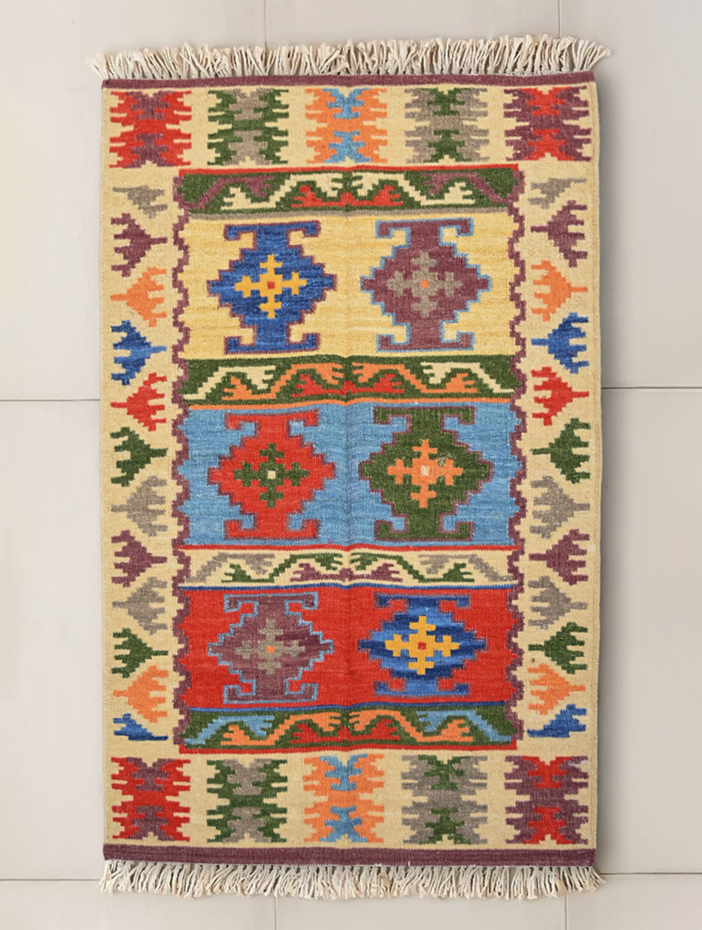 Handwoven Kilim Rug - Tribal Panels (Length 5ft x Width 3ft)