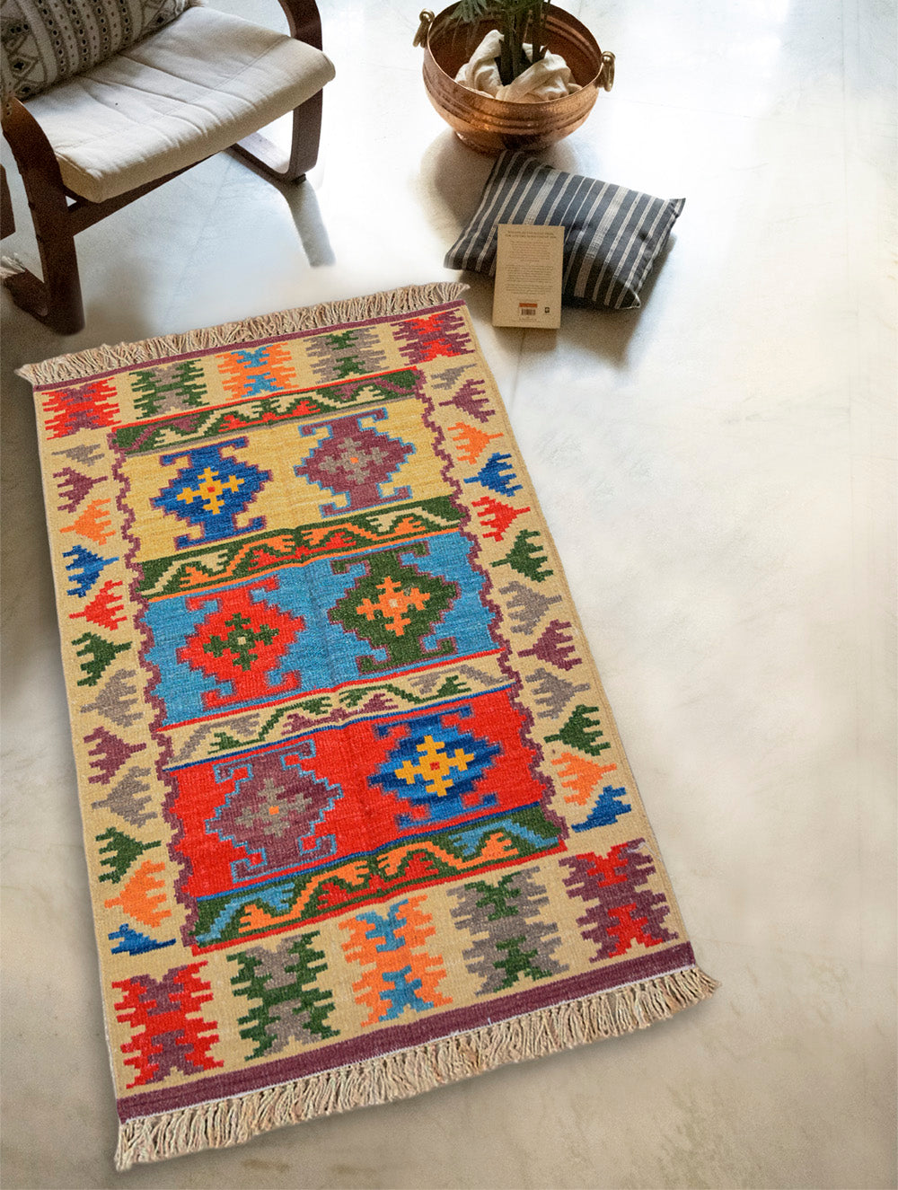 Handwoven Kilim Rug - Tribal Panels (Length 5ft x Width 3ft)