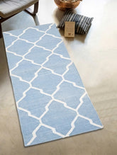 Handwoven Kilim Rug - Powder Blue Trellis (Length 6ft x Width 2ft).