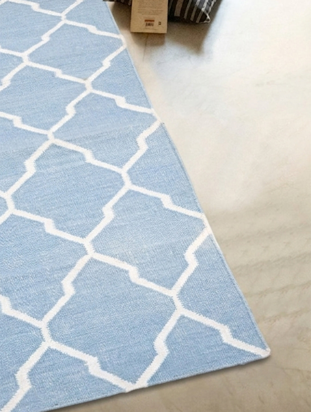 Handwoven Kilim Rug - Powder Blue Trellis (Length 6ft x Width 2ft).