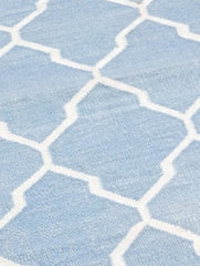 Handwoven Kilim Rug - Powder Blue Trellis (Length 6ft x Width 2ft).
