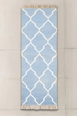 Handwoven Kilim Rug - Powder Blue Trellis (Length 6ft x Width 2ft).