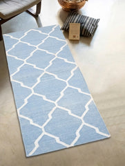 Handwoven Kilim Rug - Powder Blue Trellis (Length 6ft x Width 2ft).