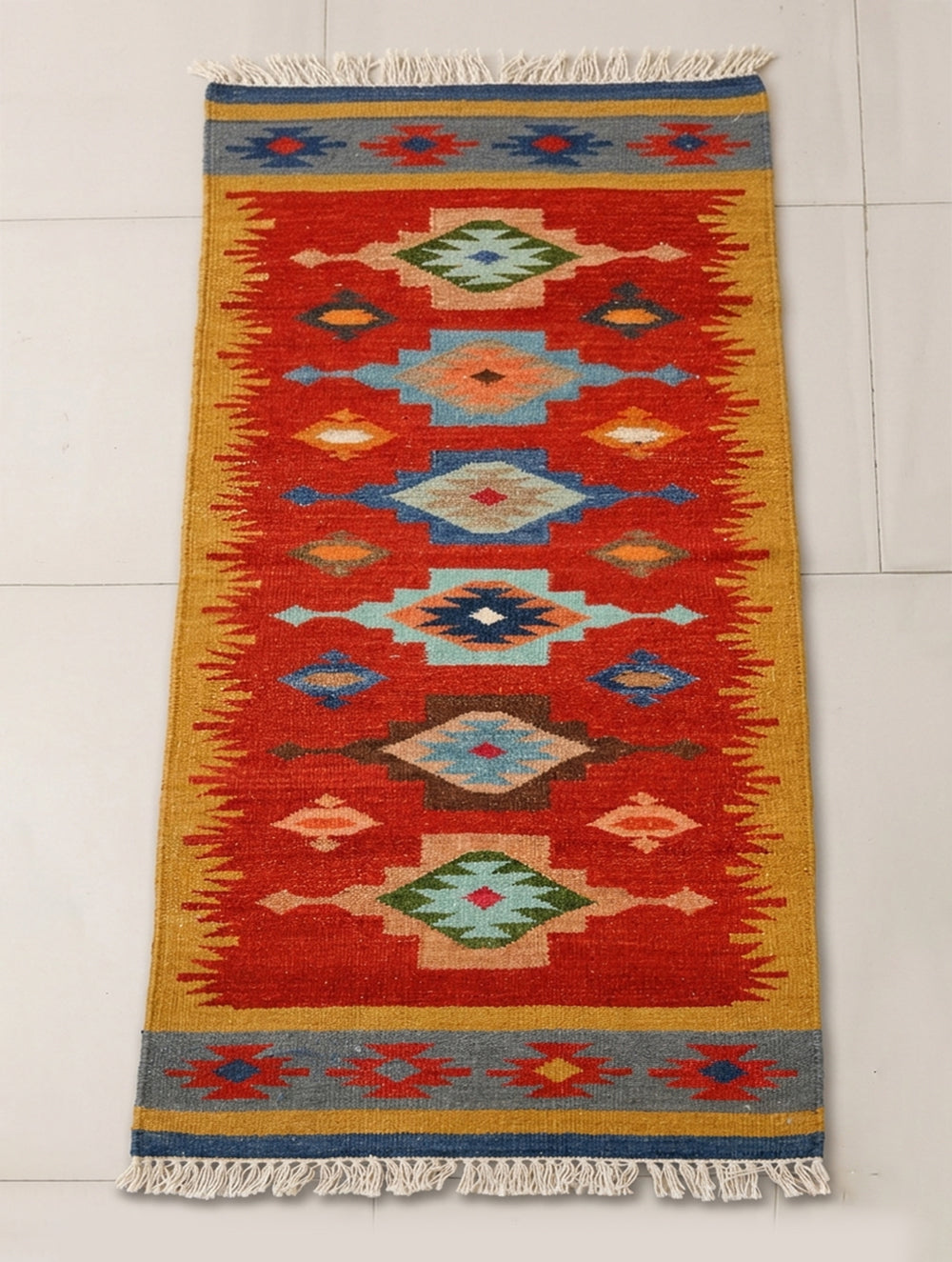 Handwoven Kilim Rug - Sunset Medallion (Length 6ft x Width 2ft)
