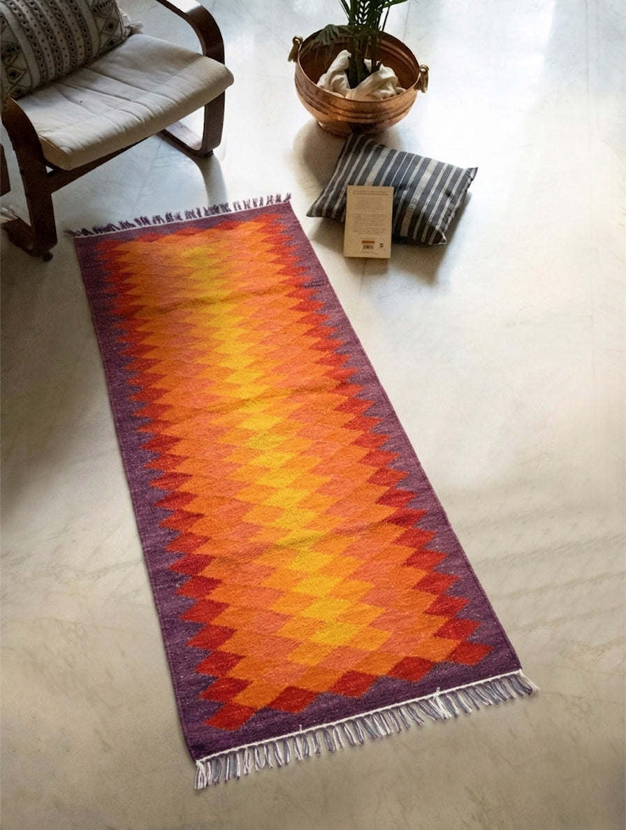 Handwoven Kilim Rug - Ember Gradient (Length 6ft x Width 2ft).