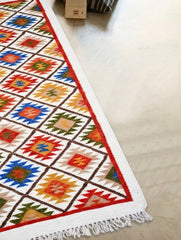 Handwoven Kilim Rug - Tribal Grid (Length 6 ft x Width 2ft)