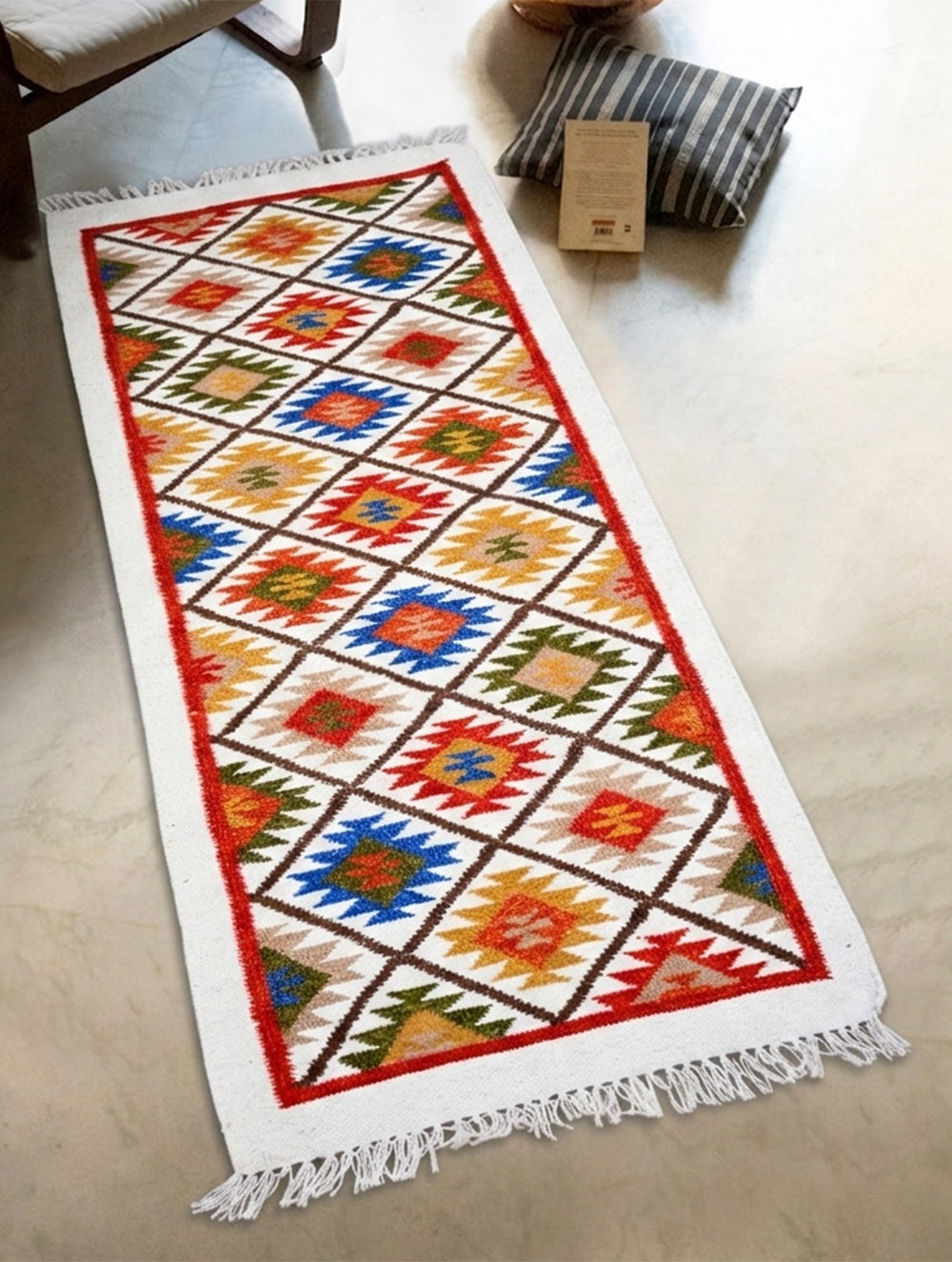 Handwoven Kilim Rug - Tribal Grid (Length 6 ft x Width 2ft)