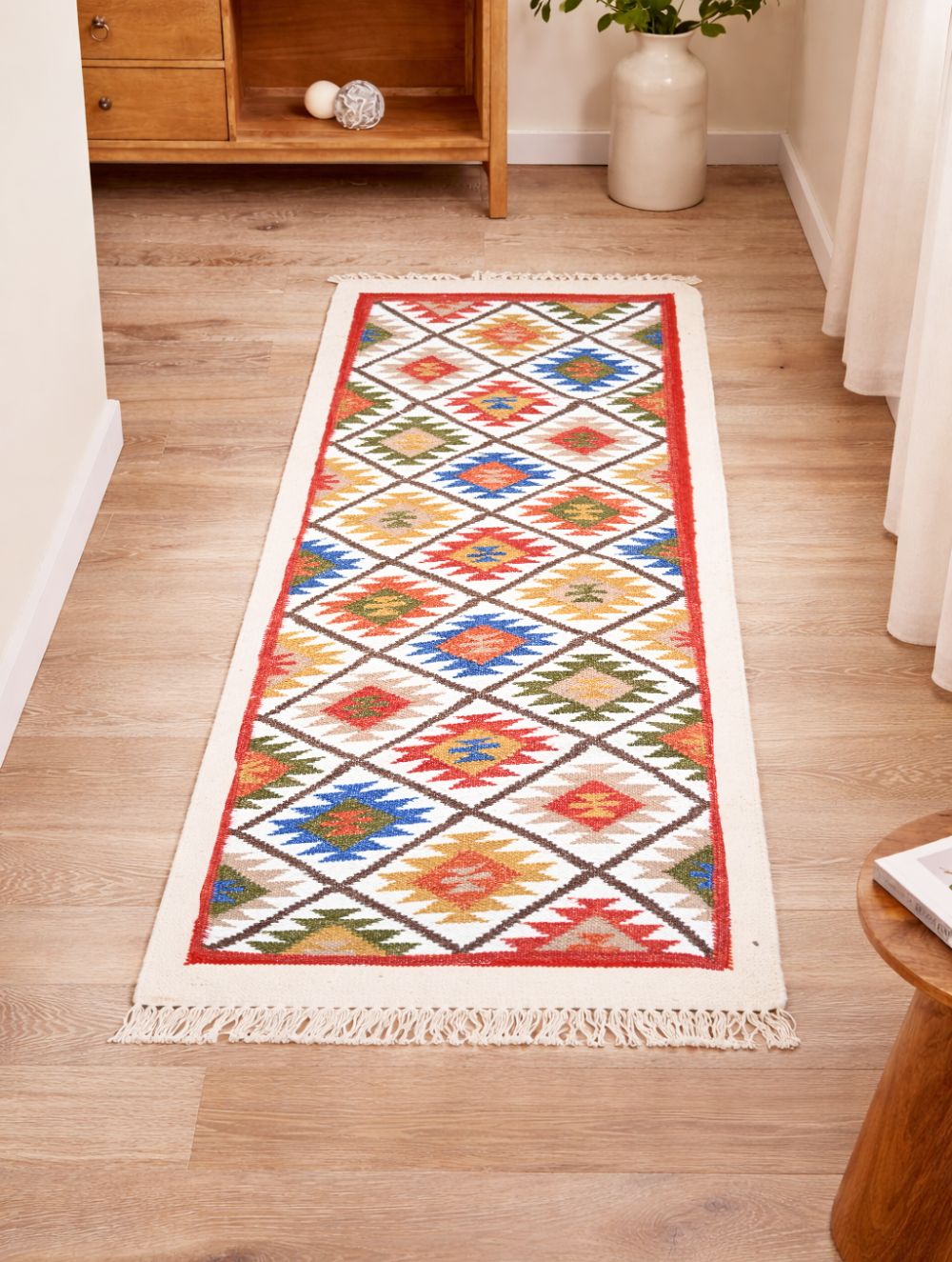 Handwoven Kilim Rug - Tribal Grid (Length 6 ft x Width 2ft)
