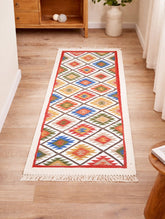 Handwoven Kilim Rug - Tribal Grid (Length 6 ft x Width 2ft)