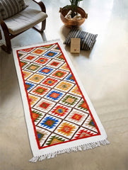 Handwoven Kilim Rug - Tribal Grid (Length 6 ft x Width 2ft)