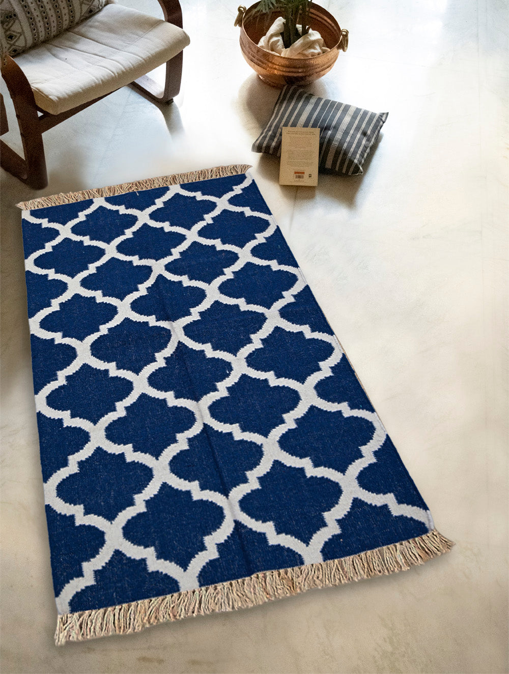 Handwoven Kilim Rug - Indigo Trellis