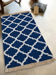 Handwoven Kilim Rug - Indigo Trellis