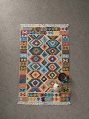 Handwoven Kilim Rug - Geometric Borders (Length 6ft x Width 4ft)